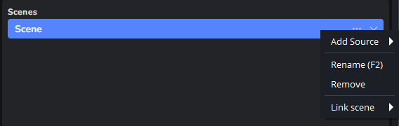 A canvas scene's menu with Add Source and Link scene.