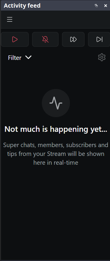 Activity Feed dock with alert controls and no recent events