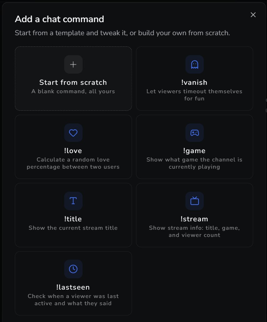 Add a chat command dialog with Start from scratch and command templates