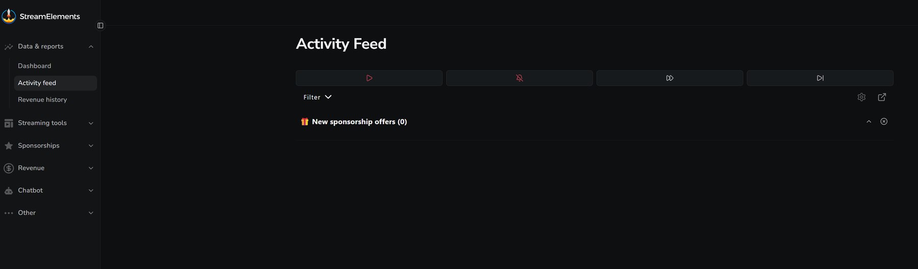 Activity Feed with recent events and alert controls