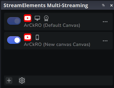 Multi-Streaming dock with two YouTube destinations enabled