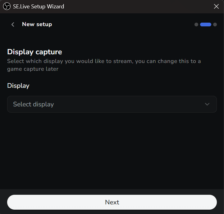 Display selection in the setup wizard