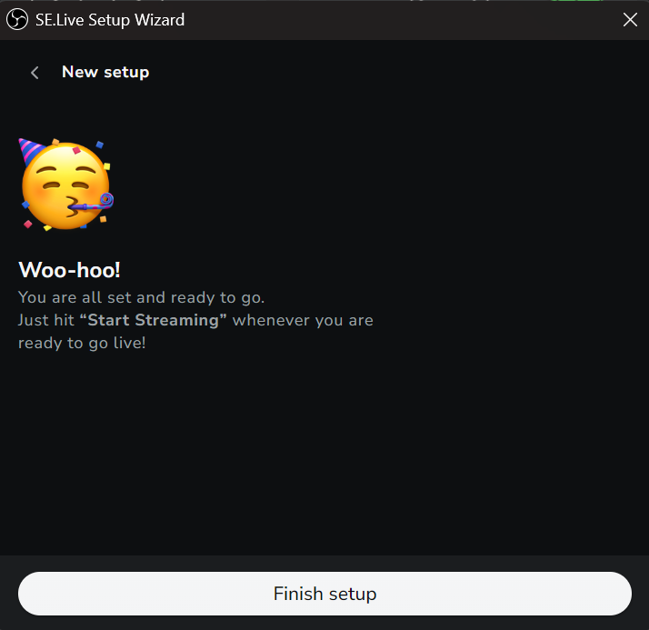 Finish setup button on the last wizard screen